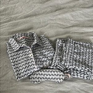 Black and White Patterned Pajama Set with Eye Mask
